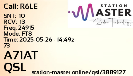 QSL Card for A71AT QSO with R6LE