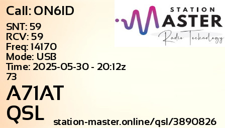 QSL Card for A71AT QSO with ON6ID