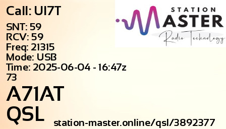 QSL Card for A71AT QSO with UI7T