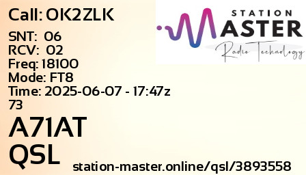 QSL Card for A71AT QSO with OK2ZLK