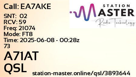 QSL Card for A71AT QSO with EA7AKE
