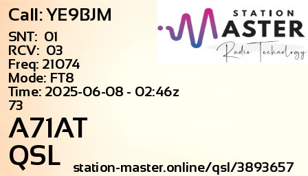 QSL Card for A71AT QSO with YE9BJM