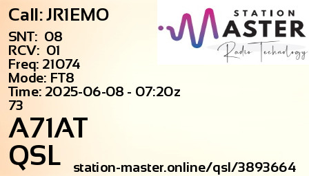 QSL Card for A71AT QSO with JR1EMO