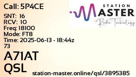 QSL Card for A71AT QSO with 5P4CE
