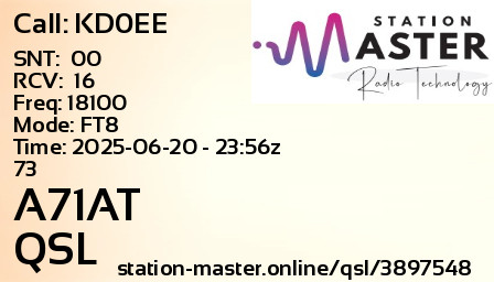 QSL Card for A71AT QSO with KD0EE