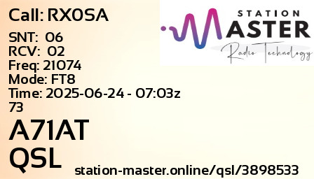 QSL Card for A71AT QSO with RX0SA