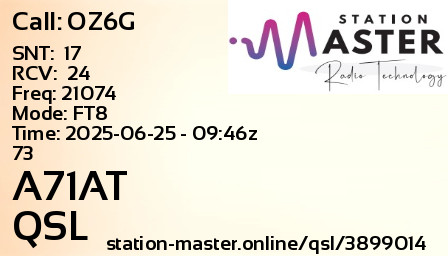 QSL Card for A71AT QSO with OZ6G