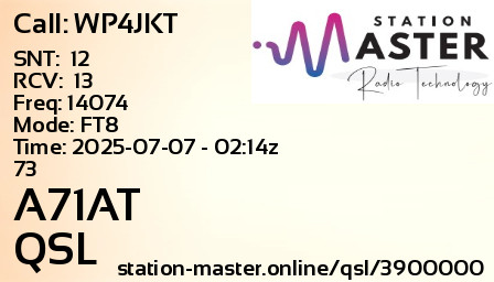 QSL Card for A71AT QSO with WP4JKT