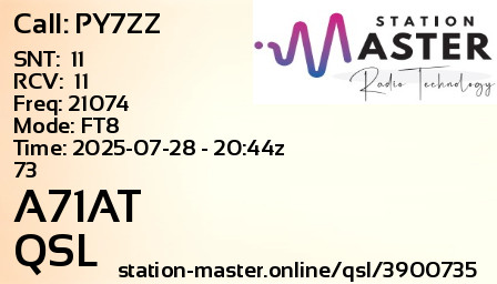 QSL Card for A71AT QSO with PY7ZZ