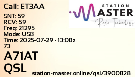 QSL Card for A71AT QSO with ET3AA