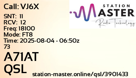 QSL Card for A71AT QSO with VJ6X