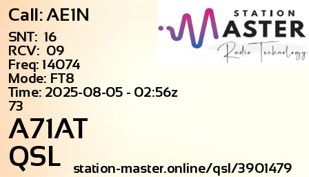 QSL Card for A71AT QSO with AE1N