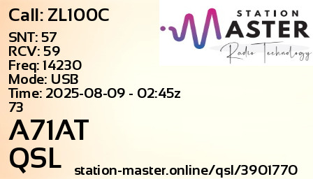 QSL Card for A71AT QSO with ZL100C