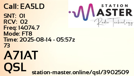 QSL Card for A71AT QSO with EA5LD