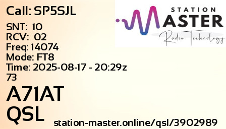 QSL Card for A71AT QSO with SP5SJL