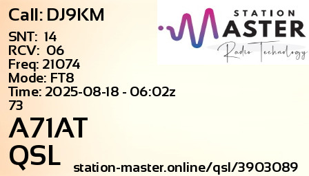 QSL Card for A71AT QSO with DJ9KM