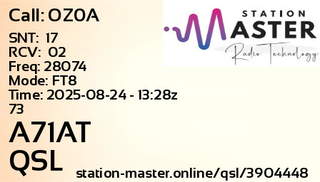 QSL Card for A71AT QSO with OZ0A