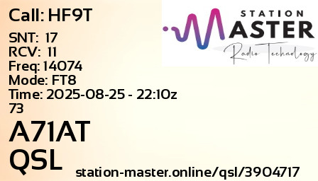 QSL Card for A71AT QSO with HF9T