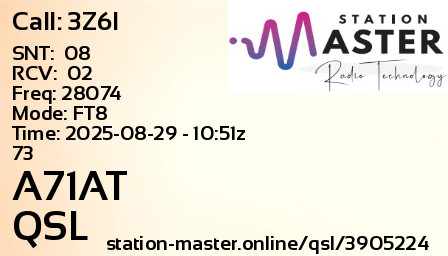 QSL Card for A71AT QSO with 3Z6I