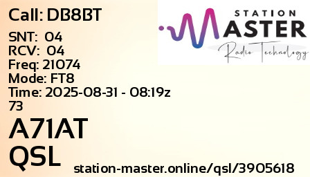 QSL Card for A71AT QSO with DB8BT