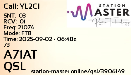 QSL Card for A71AT QSO with YL2CI