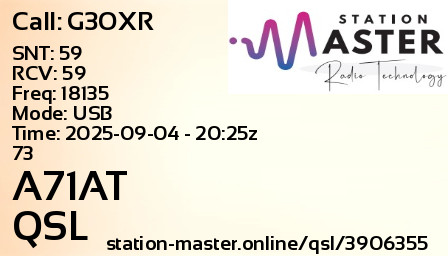 QSL Card for A71AT QSO with G3OXR