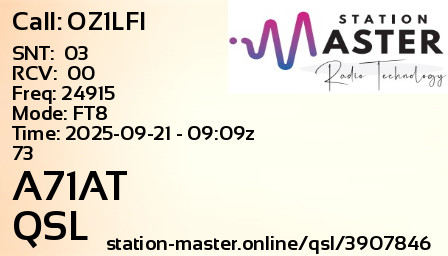 QSL Card for A71AT QSO with OZ1LFI