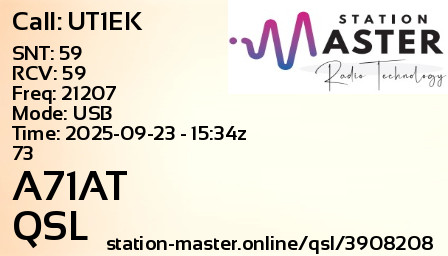 QSL Card for A71AT QSO with UT1EK