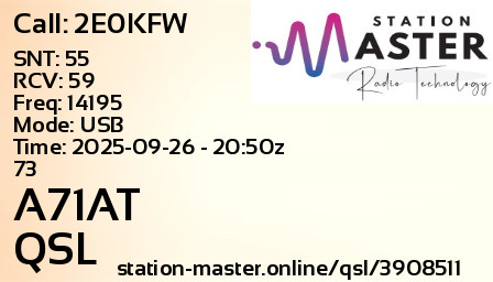 QSL Card for A71AT QSO with 2E0KFW