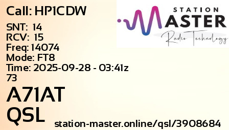 QSL Card for A71AT QSO with HP1CDW