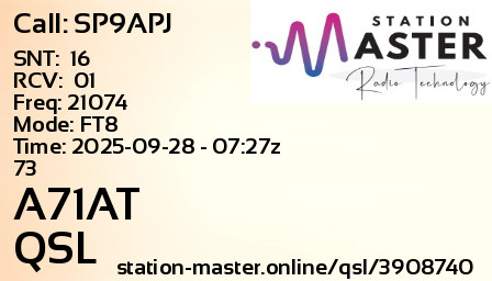 QSL Card for A71AT QSO with SP9APJ