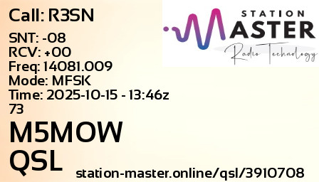QSL Card for M5MOW QSO with R3SN
