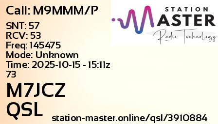 QSL Card for M7JCZ QSO with M9MMM/P