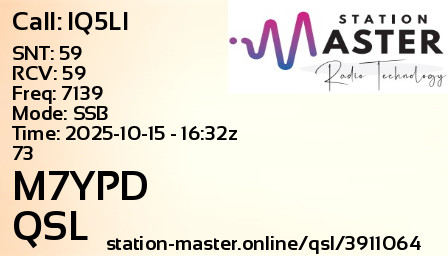QSL Card for M7YPD QSO with IQ5LI