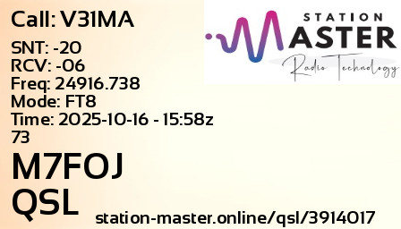 QSL Card for M7FOJ QSO with V31MA