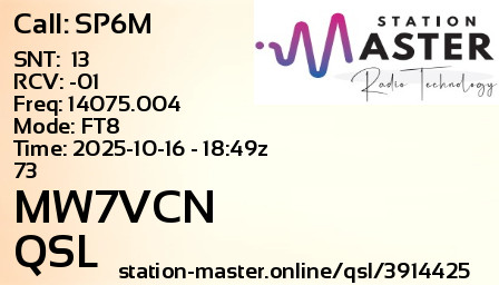 QSL Card for MW7VCN QSO with SP6M