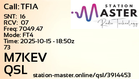 QSL Card for M7KEV QSO with TF1A