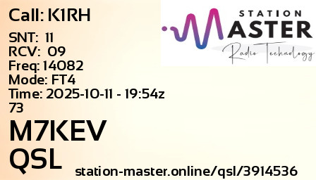 QSL Card for M7KEV QSO with K1RH