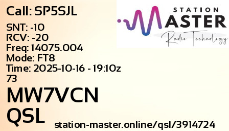 QSL Card for MW7VCN QSO with SP5SJL
