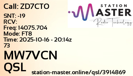 QSL Card for MW7VCN QSO with ZD7CTO