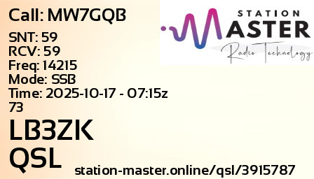 QSL Card for LB3ZK QSO with MW7GQB