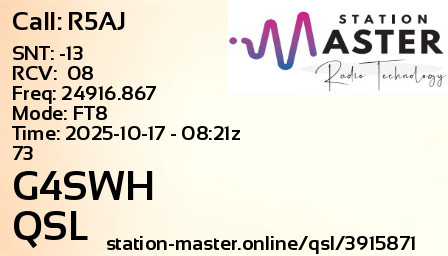 QSL Card for G4SWH QSO with R5AJ