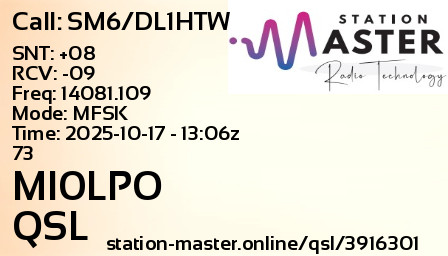 QSL Card for MI0LPO QSO with SM6/DL1HTW