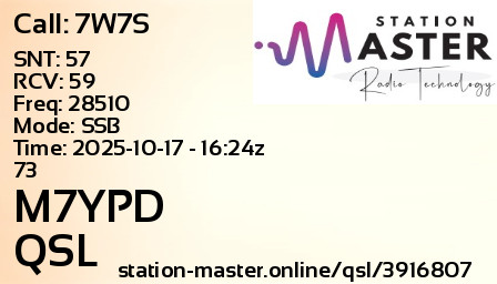 QSL Card for M7YPD QSO with 7W7S