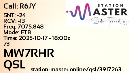 QSL Card for MW7RHR QSO with R6JY