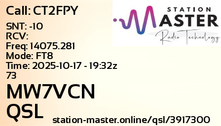 QSL Card for MW7VCN QSO with CT2FPY