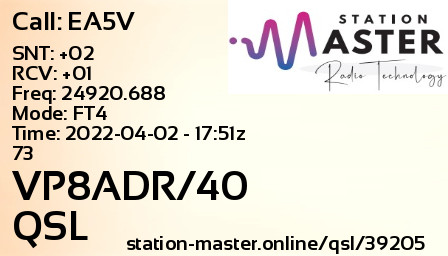 QSL Card for VP8ADR/40 QSO with EA5V