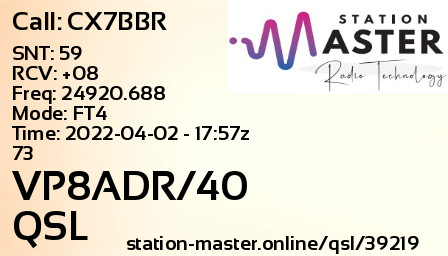 QSL Card for VP8ADR/40 QSO with CX7BBR