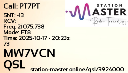 QSL Card for MW7VCN QSO with PT7PT