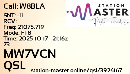 QSL Card for MW7VCN QSO with W8BLA
